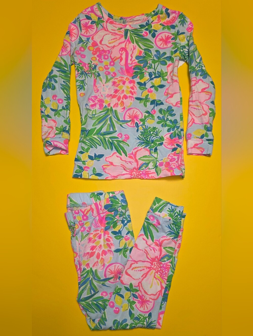 Lilly Pulitzer Girls' Floral Long-Sleeve Pajama Set - Light Blue, Pink & Green